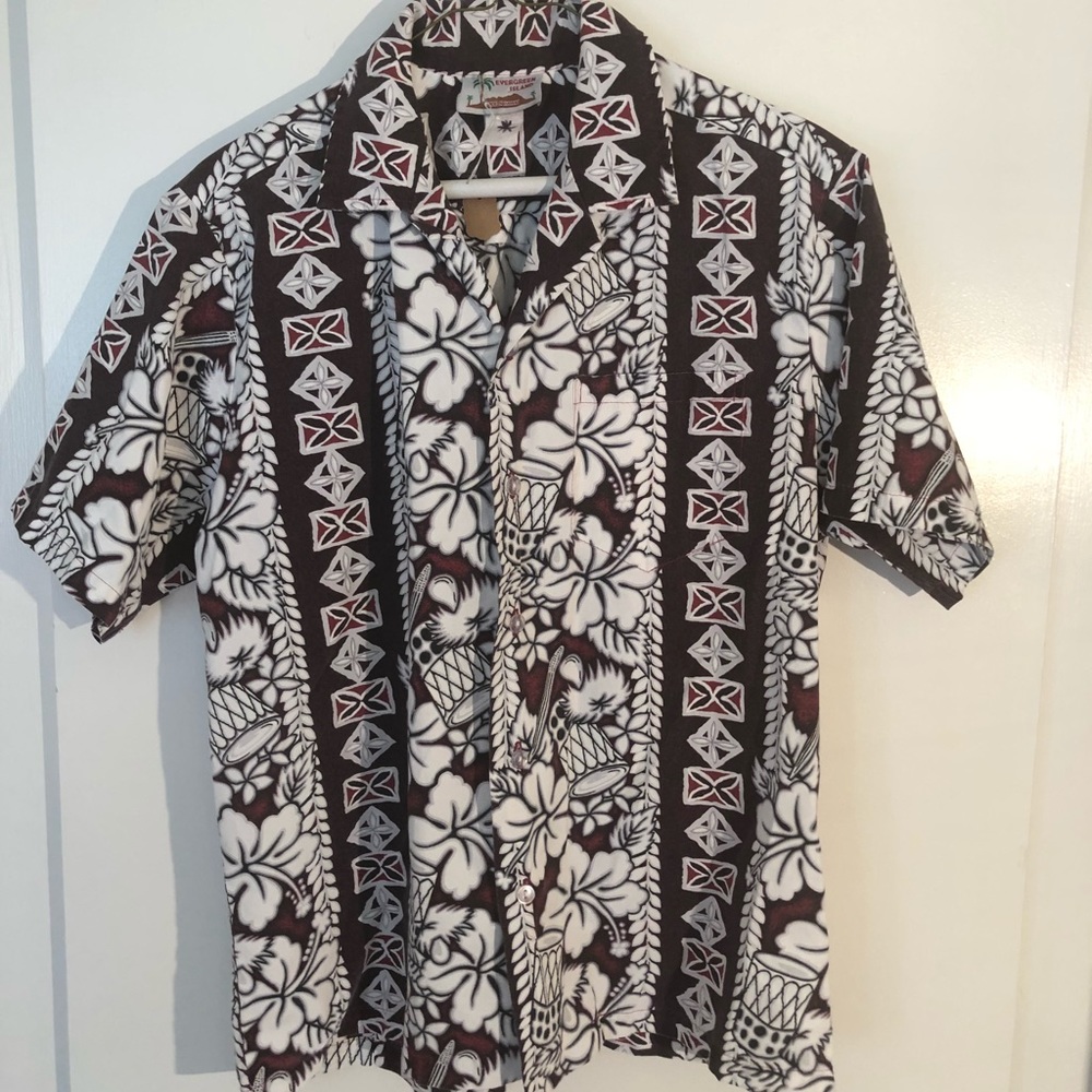 Evergreen Island Floral Hawaiian Shirt L USA made